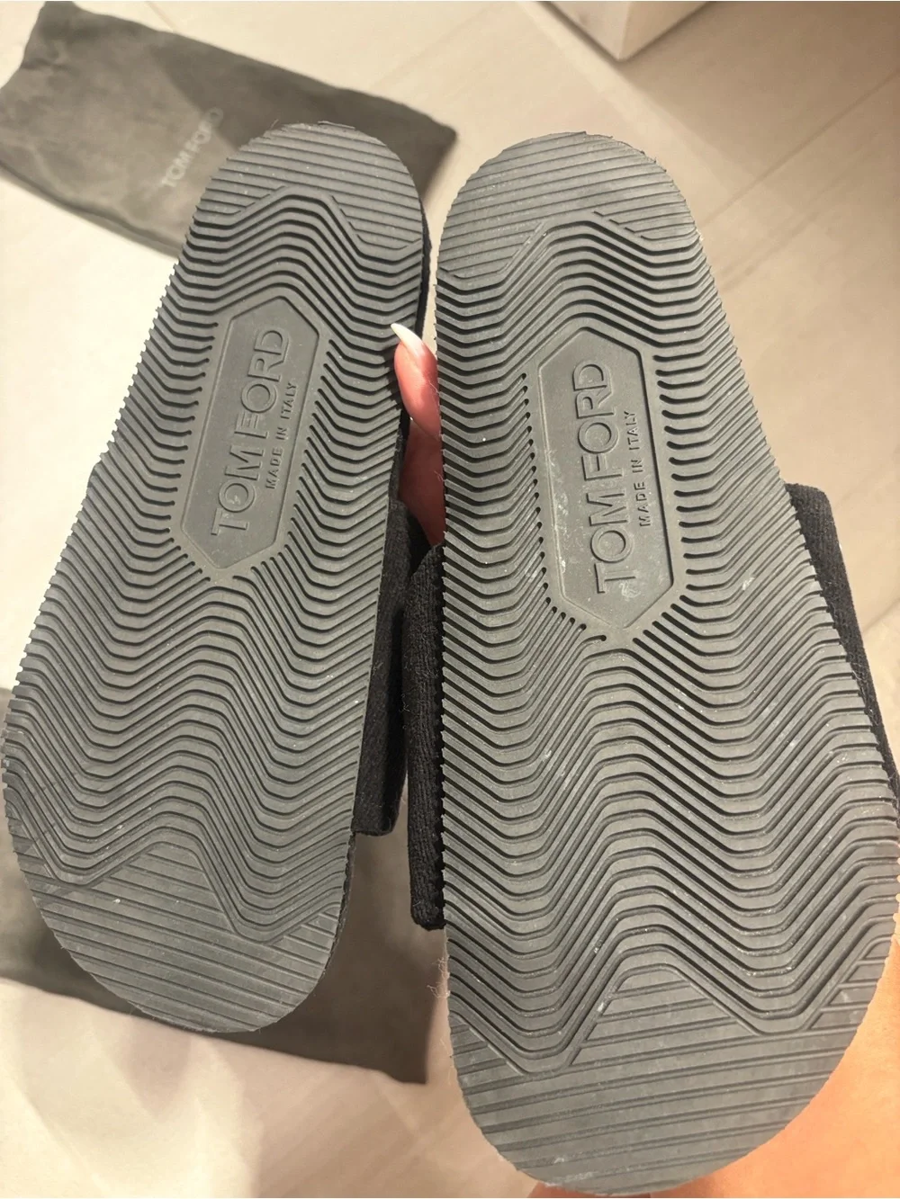 Tom Ford Black Suede TF Logo Slide Sandals